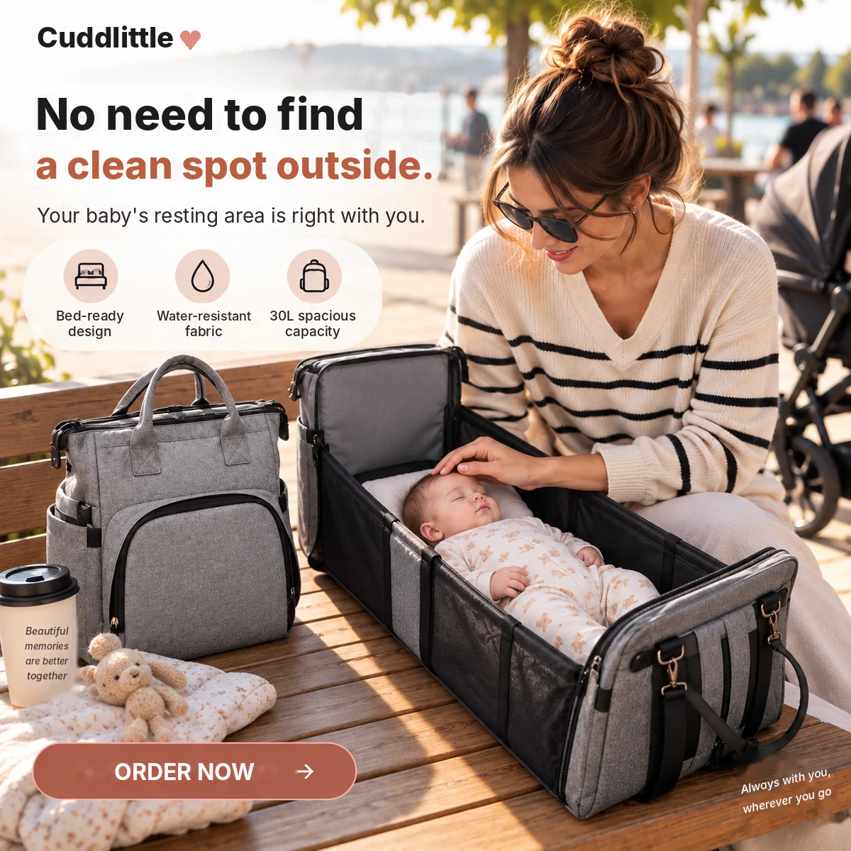 Cuddlittle Foldable Diaper Backpack with Baby Bed