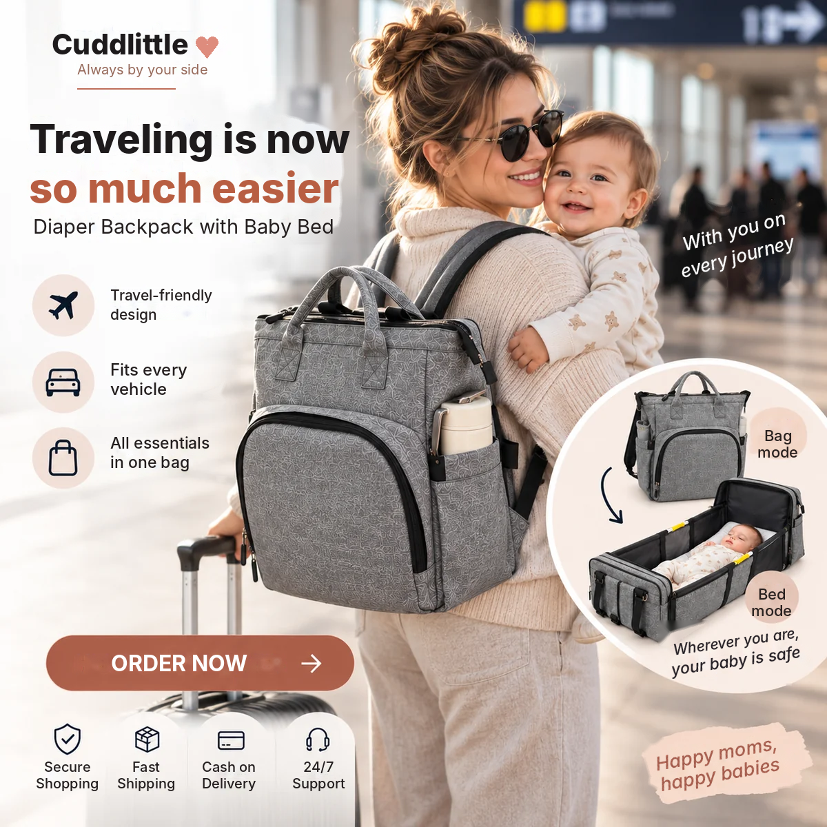 Cuddlittle Foldable Diaper Backpack with Baby Bed