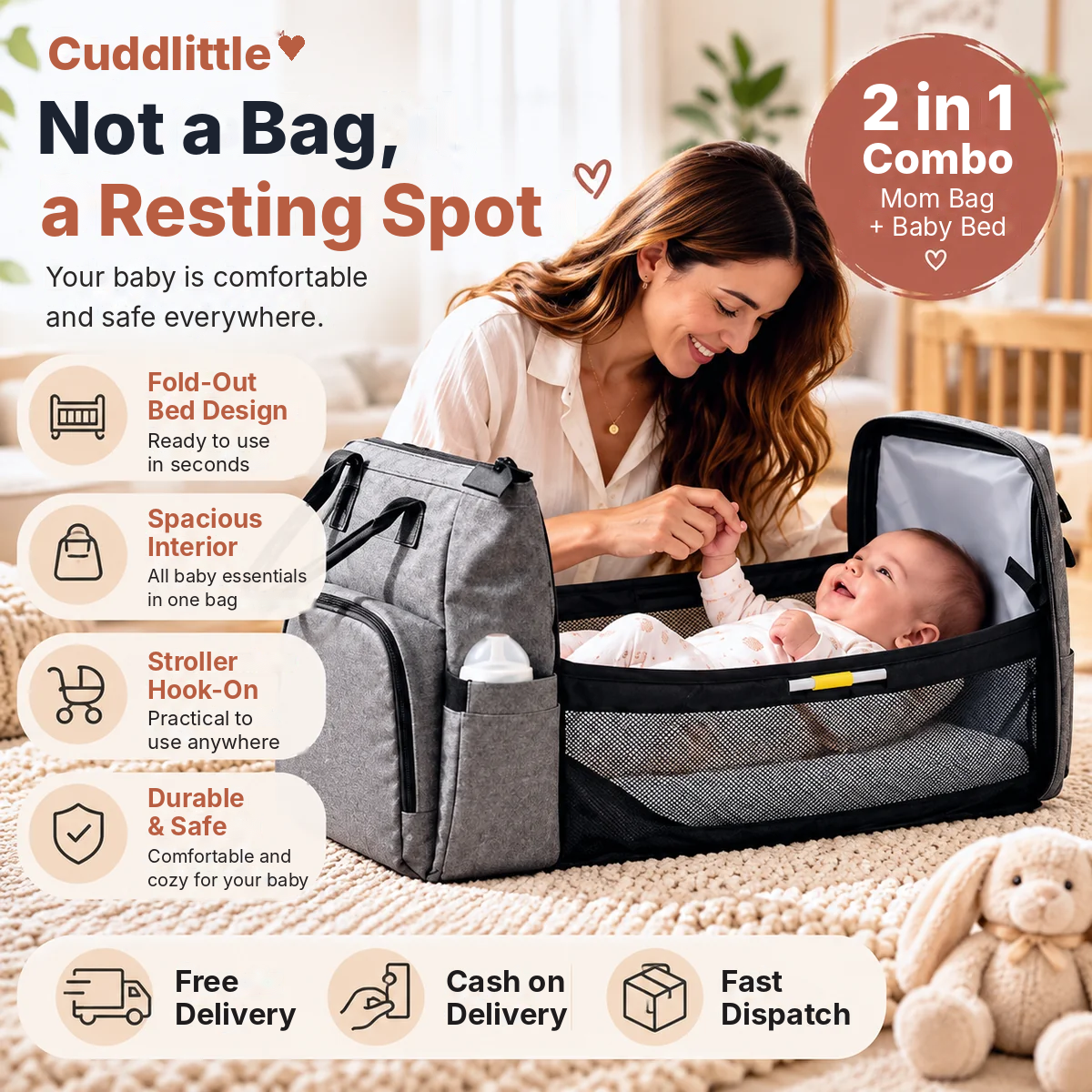 Cuddlittle Foldable Diaper Backpack with Baby Bed