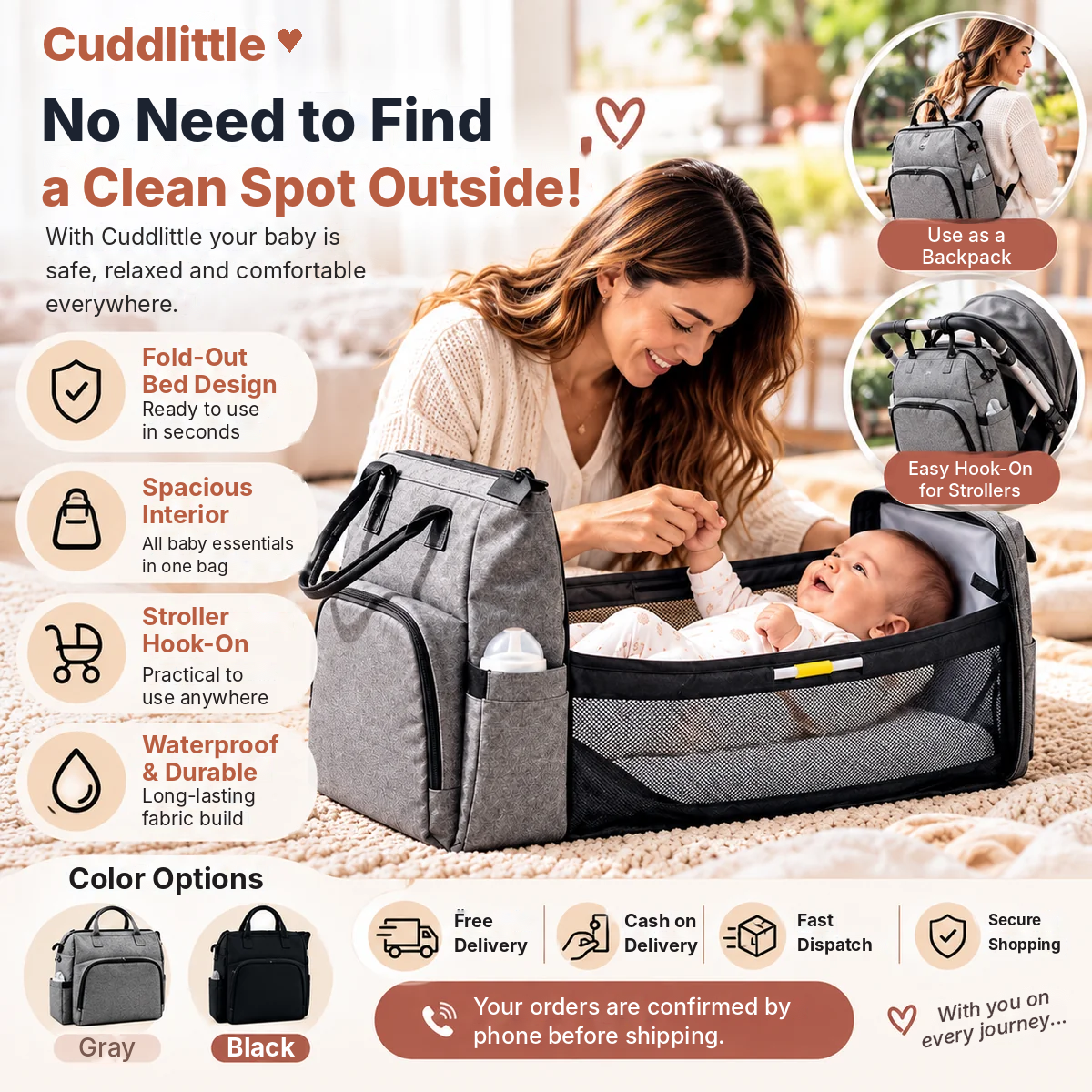 Cuddlittle Foldable Diaper Backpack with Baby Bed