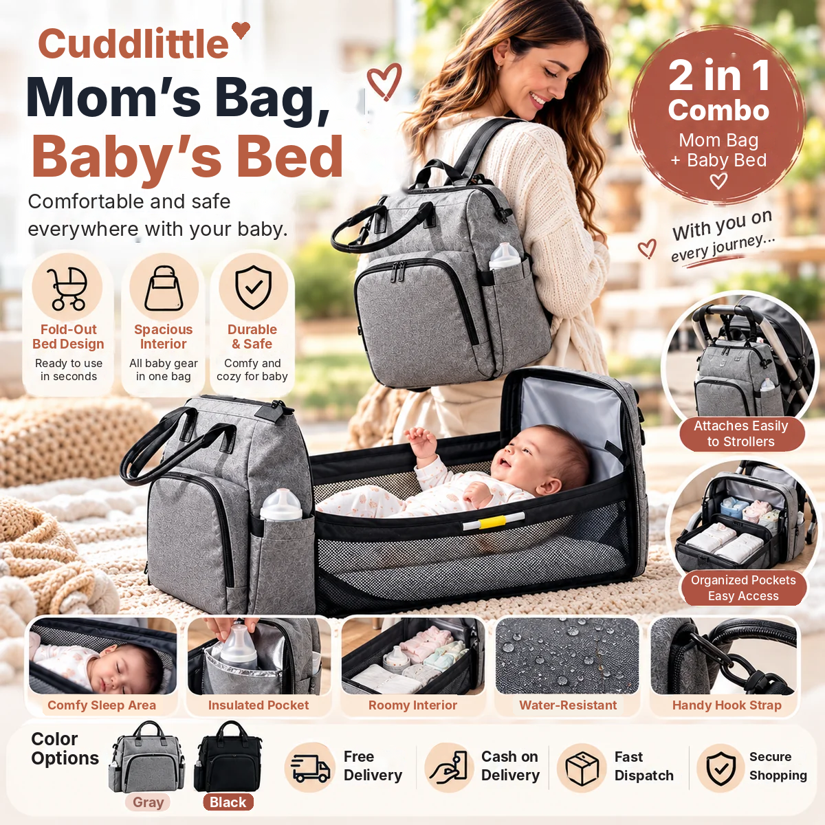Cuddlittle Foldable Diaper Backpack with Baby Bed